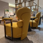 Beige Tufted Leather Sofa Collection with Yellow Velvet Accent Chairs & Stainless Steel Frames